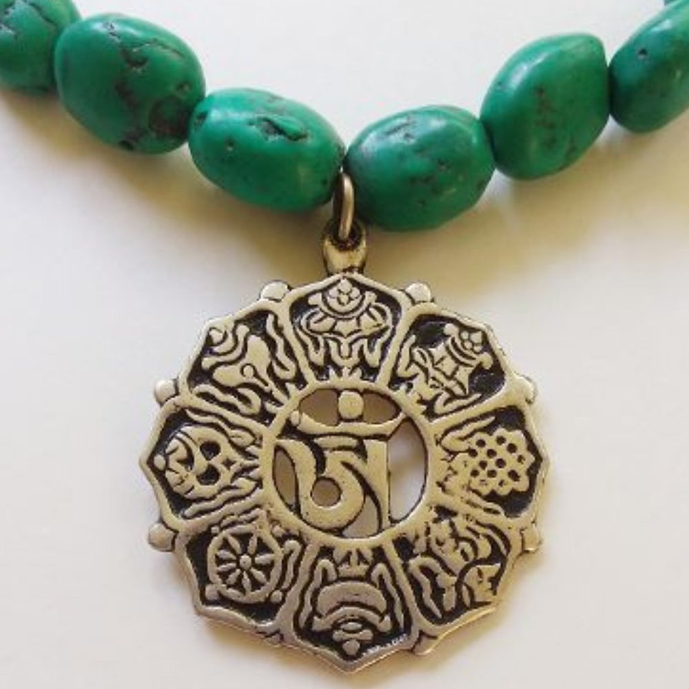 Turquoise Necklace w/Silver Om Mandala